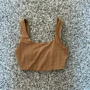 Brown Checkered Women's Crop Top/ Sports Bra